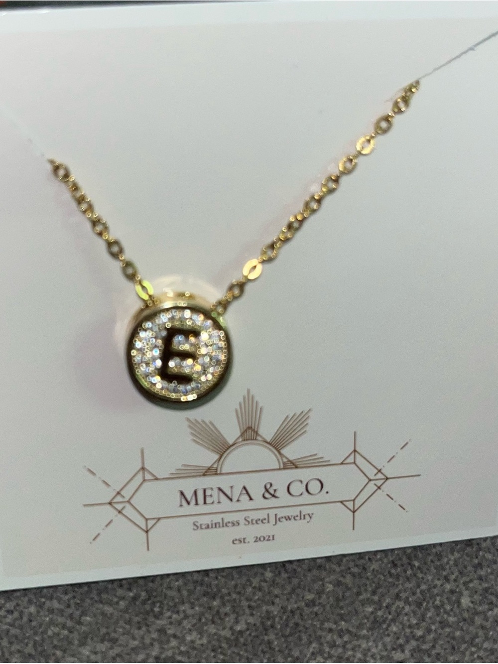 Stainless Steel Gold ‘E’ initial Delicate & Simple Pendant Necklace